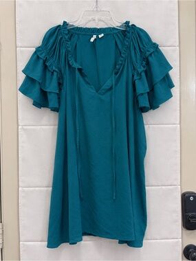 Cato Teal Ruffle Sleeve Blouse Plus Size 22/24W V Neck Flowy